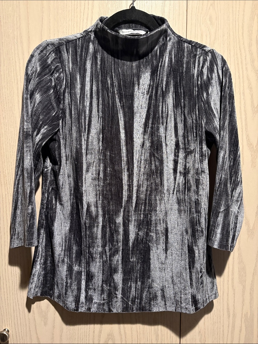 Isaac Mizrahi Dark Gray Velvet Mock Neck Long Sleeve Top